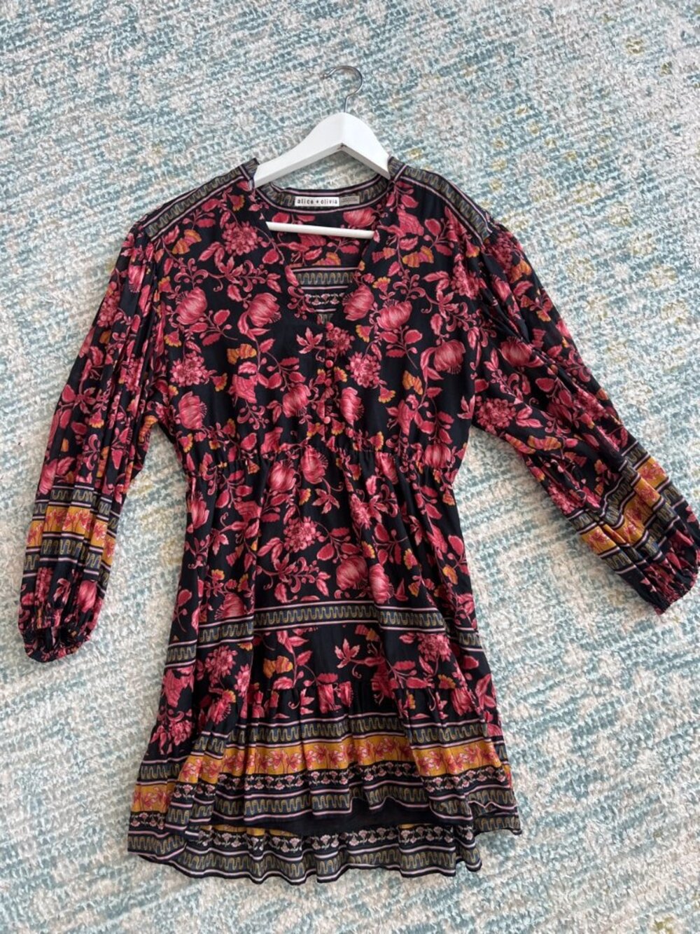 Alice + Olivia Black Pink Floral Mini Dress – Fall Into You Print, Size S